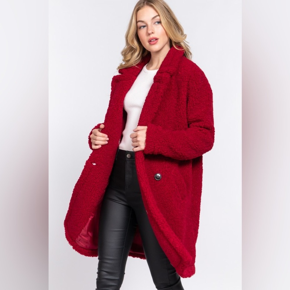 NWT! Farrah Faux Fur Teddy Peacoat Coat in Red Sizes S, M, L, Available - Picture 1 of 5